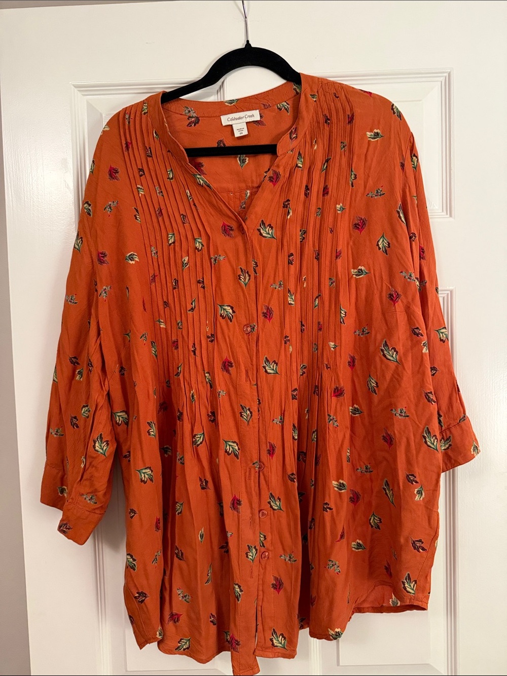Coldwater Creek Orange Floral Pintuck Tunic